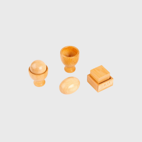 Montessori rinkinys: kiaušinis, kubas, rutulys