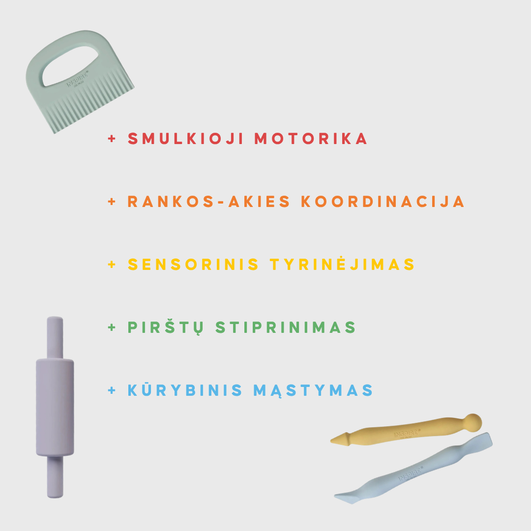 PlayTray sensoriniai įrankiai | Plastilinui ir kinetiniam smėliui