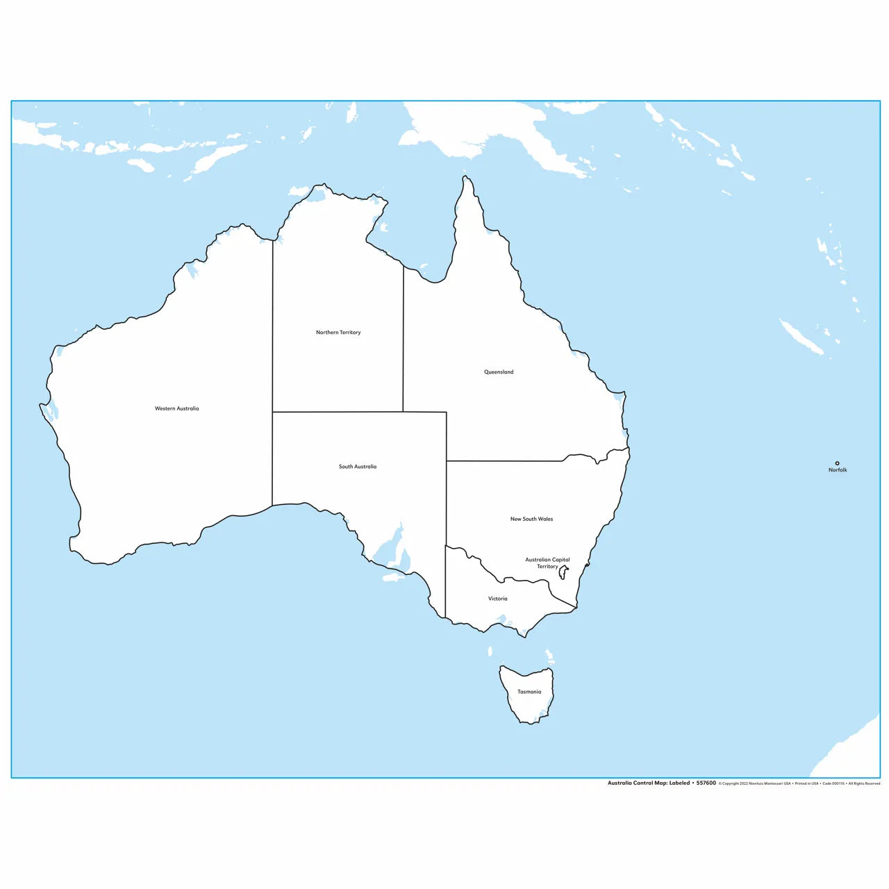 Australijos kontrolinis žemėlapis: su etiketėmis