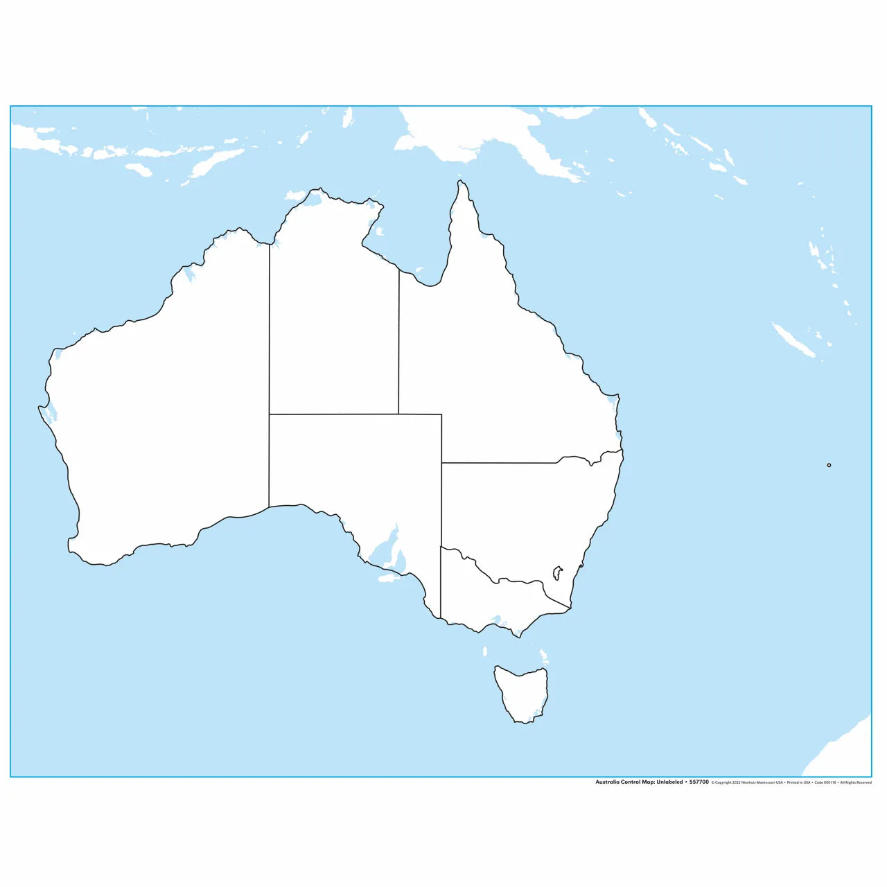 Australijos kontrolinis žemėlapis: be etikečių