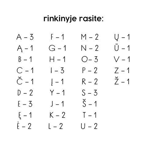 Lietuviškų raidžių rinkinys (51 vnt)