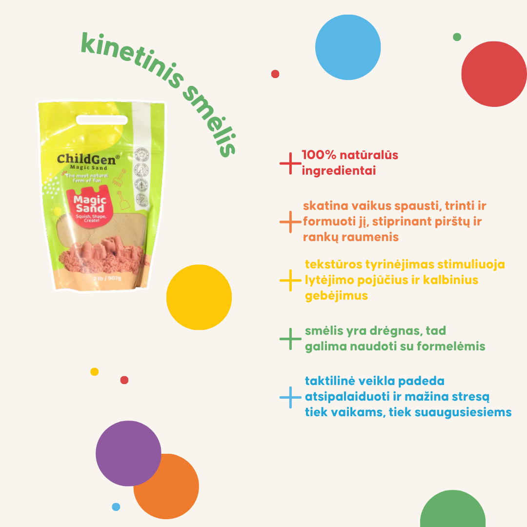 Kinetinis smėlis sensorinėms veikloms - 4 spalvos