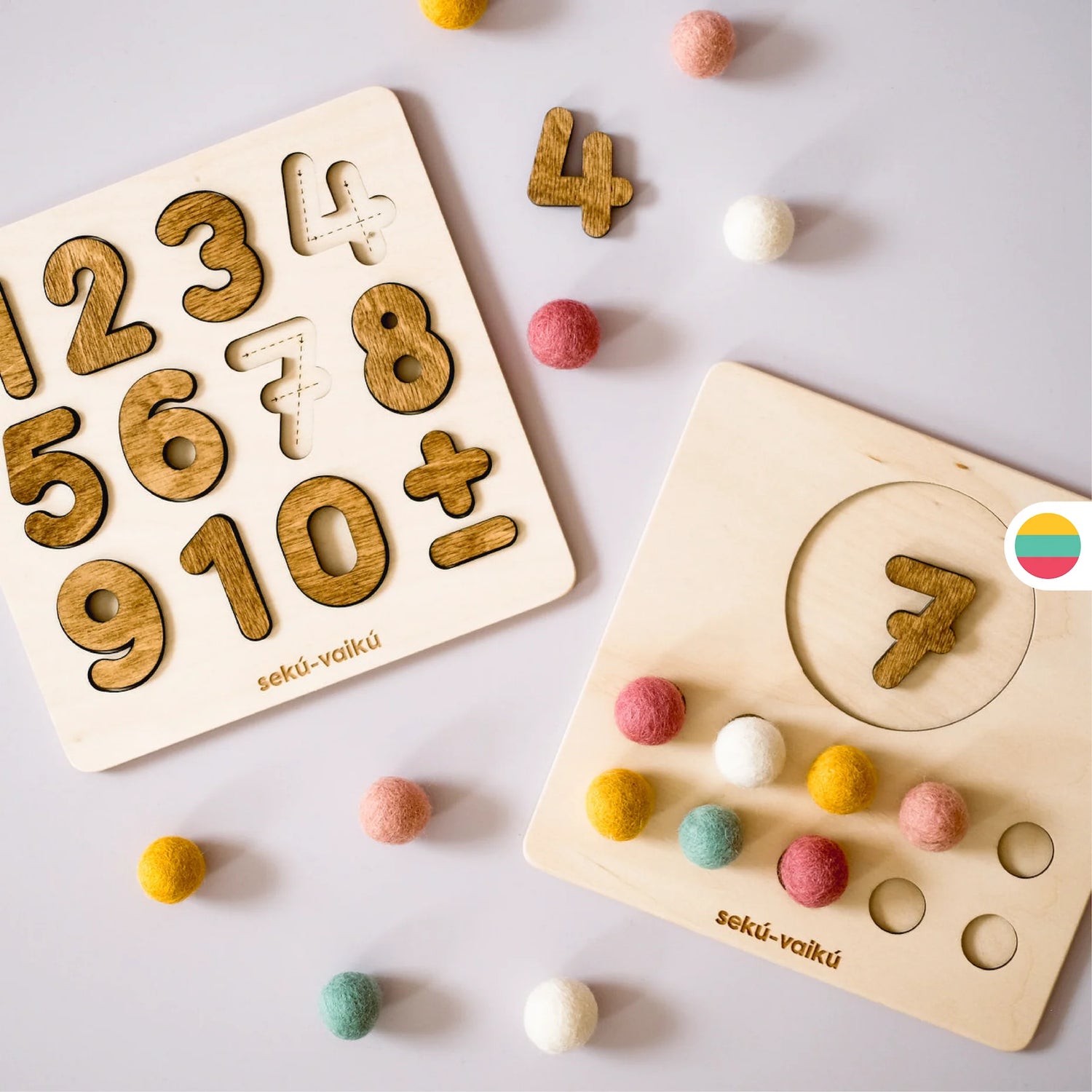 Skaičiavimo rinkinys - lentelė, dėlionė ir vilnos kamuoliukai